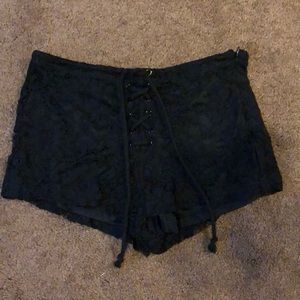 Floral lace tie up shorts